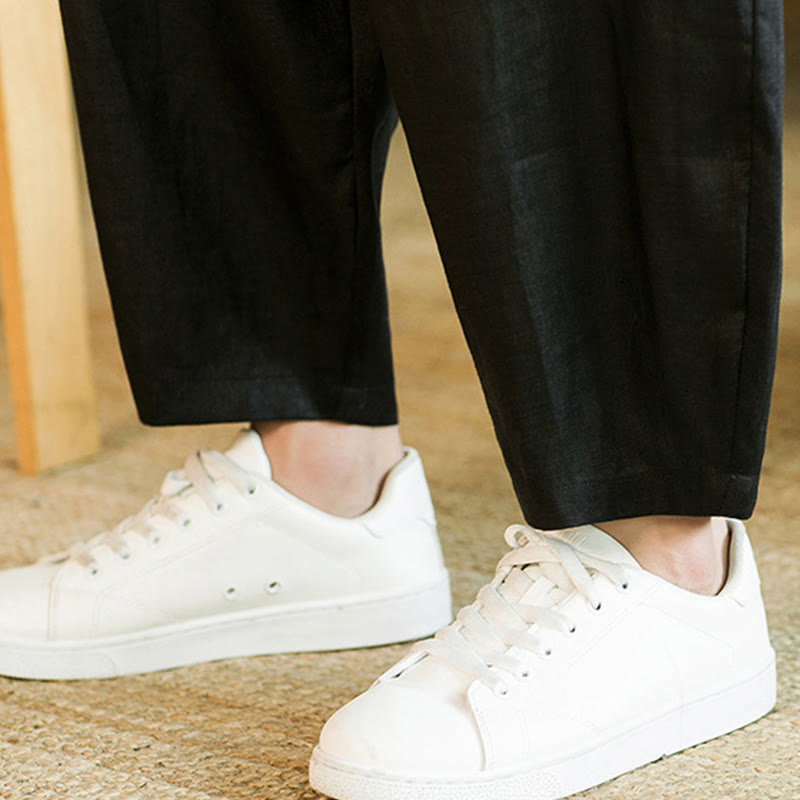 Nimara Ritual Casual Retro Solid Color Simple Design Drawstring Men's Linen Elastic Waistband Harem Pants With Pockets