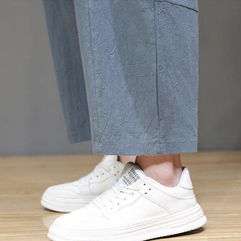 Nimara Ritual Casual Plain Low Crotch Design Drawstring Men's Cotton Elastic Waistband Wide Leg Pants With Pockets