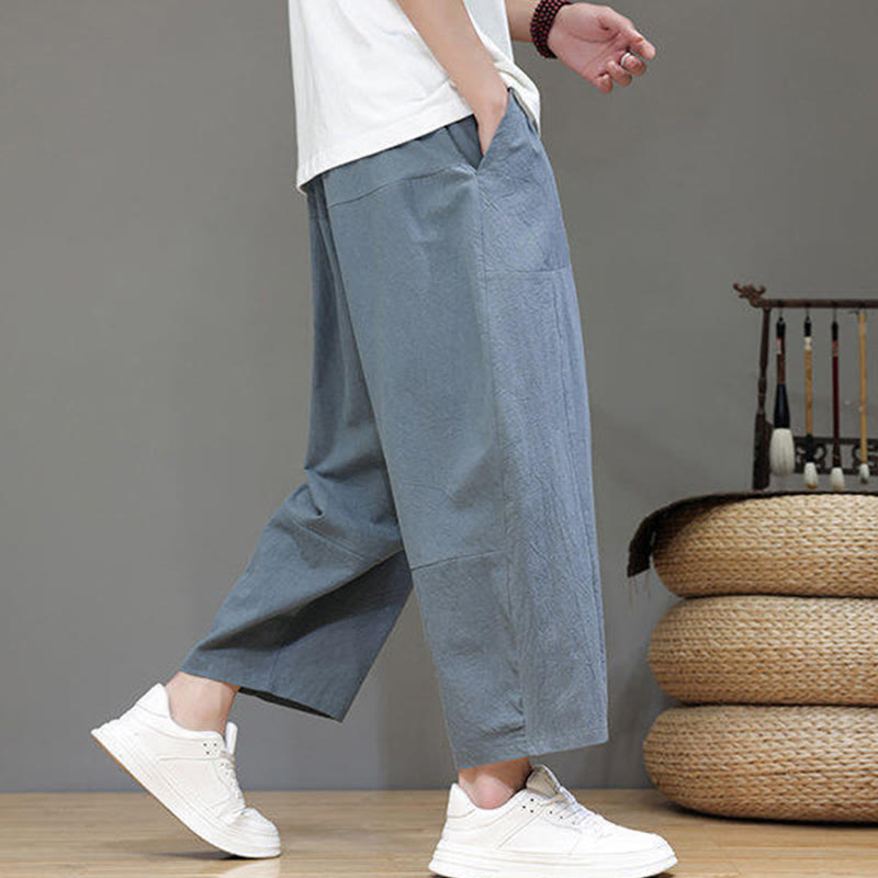 Nimara Ritual Casual Plain Low Crotch Design Drawstring Men's Cotton Elastic Waistband Wide Leg Pants With Pockets