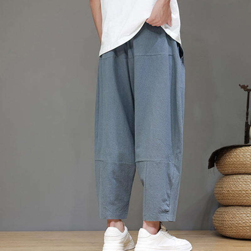 Nimara Ritual Casual Plain Low Crotch Design Drawstring Men's Cotton Elastic Waistband Wide Leg Pants With Pockets