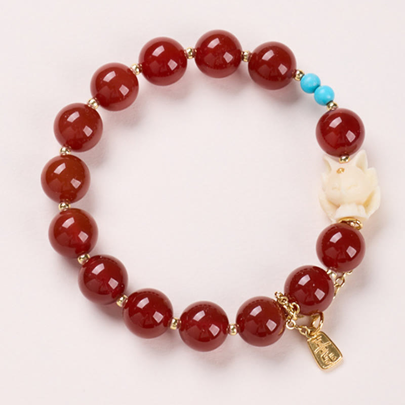 Nimara Ritual Nine Tailed Fox Joy Red Agate Ivory Fruit Copper Plated Gold Confidence Bracelet