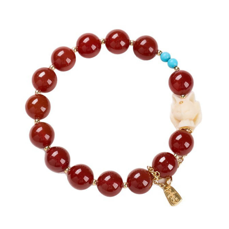 Nimara Ritual Nine Tailed Fox Joy Red Agate Ivory Fruit Copper Plated Gold Confidence Bracelet