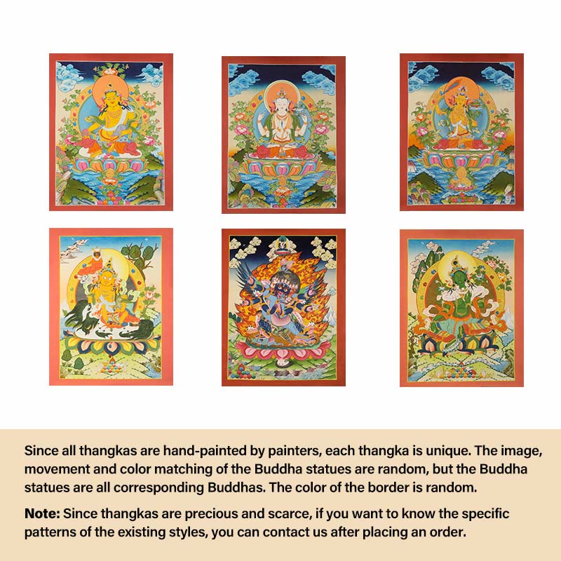 Nimara Ritual Tibetan Thangka Painting Yellow God of Wealth Green Tara Avalokitesvara Handmade Decoration Blind Box(Random Style)