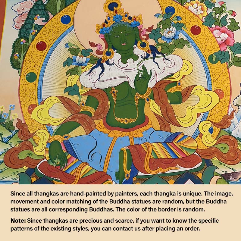 Nimara Ritual Tibetan Thangka Painting Yellow God of Wealth Green Tara Avalokitesvara Handmade Decoration Blind Box(Random Style)