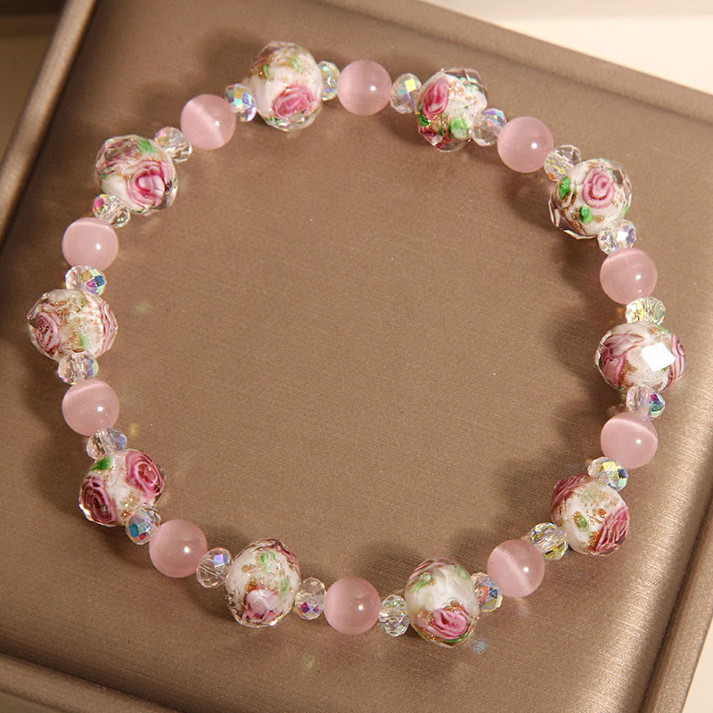 Nimara Ritual Pink Crystal Liuli Glass Bead Cat's Eye Warmth Bracelet
