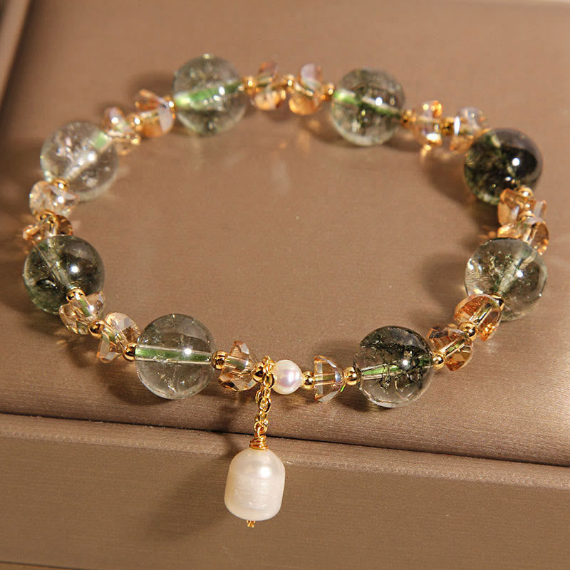 Nimara Ritual Natural Green Phantom Pearl Gravel Crystal Stone Confidence Bracelet