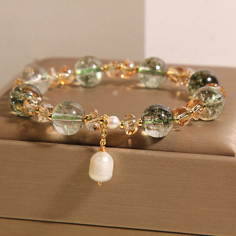 Nimara Ritual Natural Green Phantom Pearl Gravel Crystal Stone Confidence Bracelet