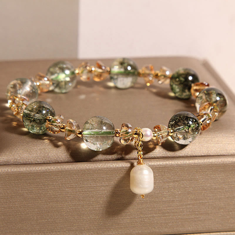 Nimara Ritual Natural Green Phantom Pearl Gravel Crystal Stone Confidence Bracelet