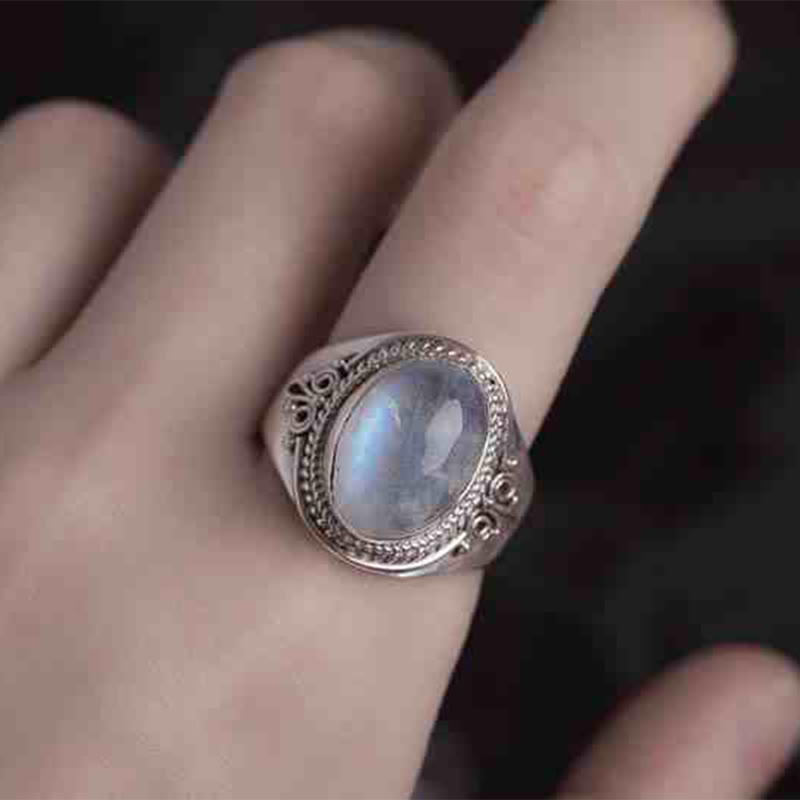 Nimara Ritual 925 Sterling Silver Handmade Natural Moonstone Healing Adjustable Ring