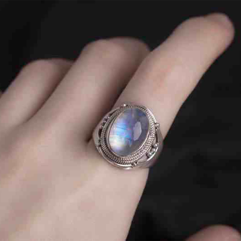 Nimara Ritual 925 Sterling Silver Handmade Natural Moonstone Healing Adjustable Ring