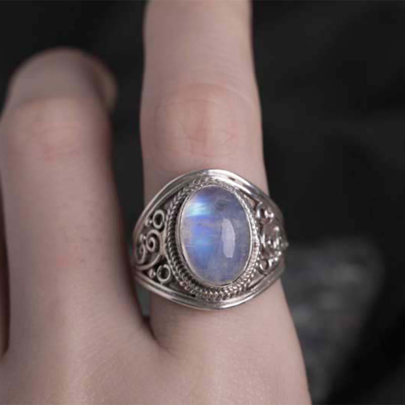 Nimara Ritual 925 Sterling Silver Handmade Natural Moonstone Healing Adjustable Ring