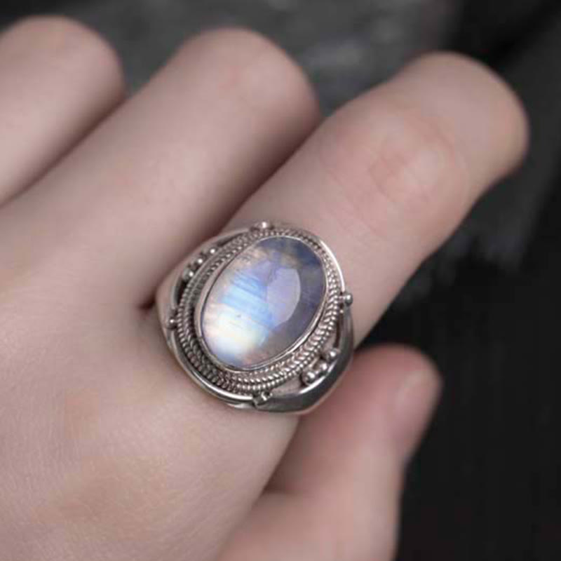 Nimara Ritual 925 Sterling Silver Handmade Natural Moonstone Healing Adjustable Ring