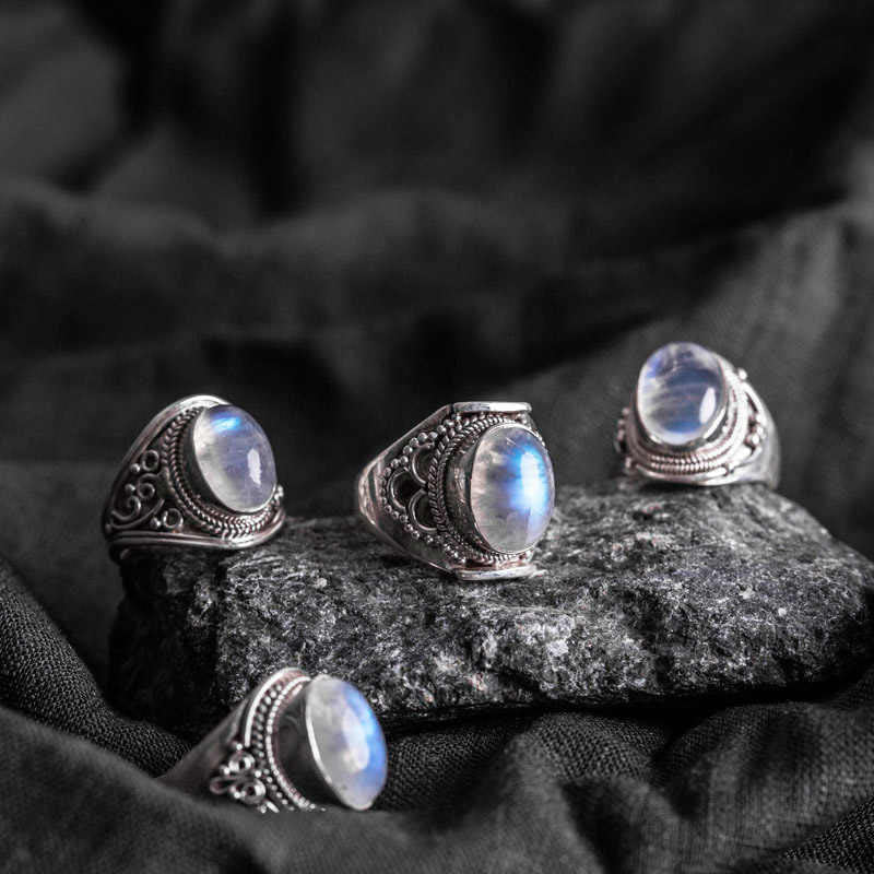 Nimara Ritual 925 Sterling Silver Handmade Natural Moonstone Healing Adjustable Ring