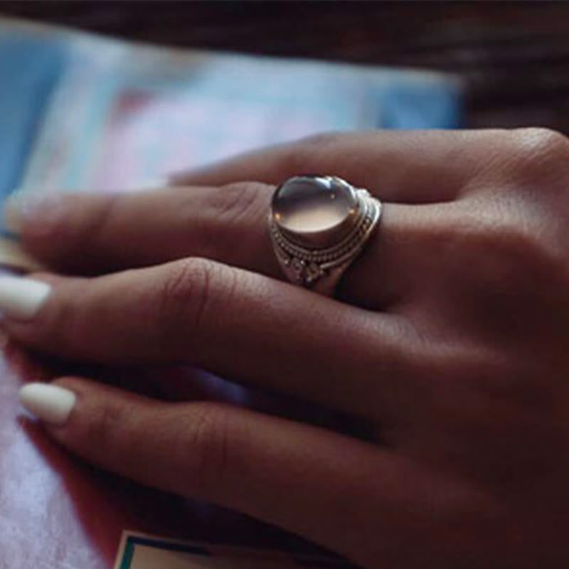 Nimara Ritual 925 Sterling Silver Handmade Natural Rose Quartz Loving Energy Adjustable Ring