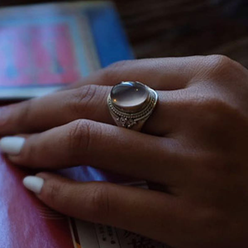 Nimara Ritual 925 Sterling Silver Handmade Natural Rose Quartz Loving Energy Adjustable Ring