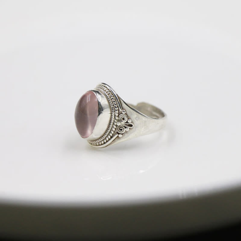 Nimara Ritual 925 Sterling Silver Handmade Natural Rose Quartz Loving Energy Adjustable Ring