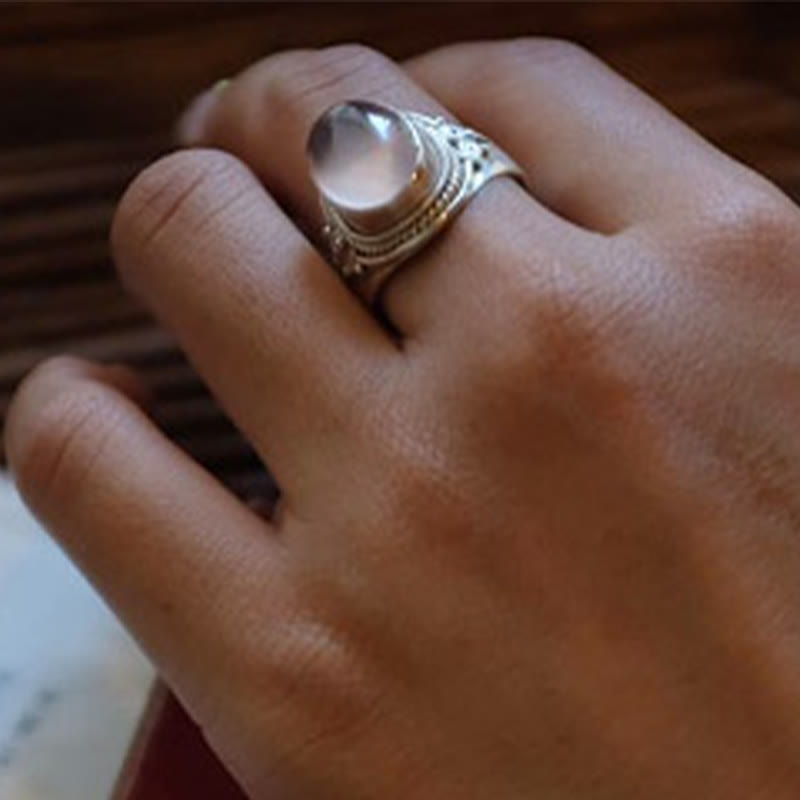 Nimara Ritual 925 Sterling Silver Handmade Natural Rose Quartz Loving Energy Adjustable Ring