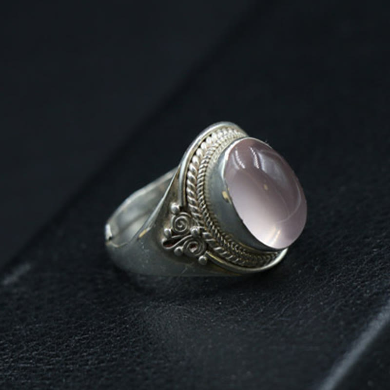 Nimara Ritual 925 Sterling Silver Handmade Natural Rose Quartz Loving Energy Adjustable Ring