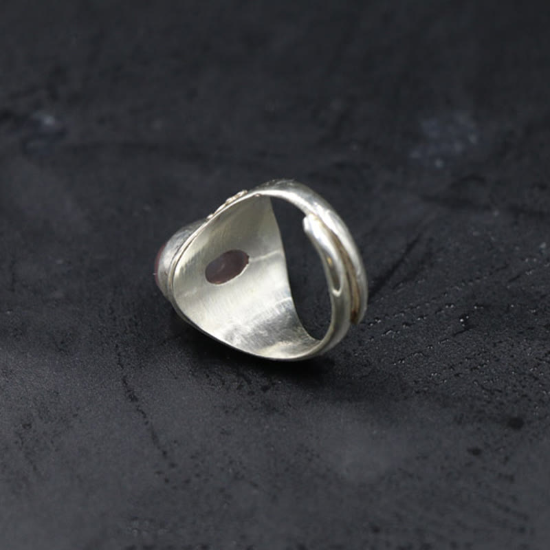 Nimara Ritual 925 Sterling Silver Handmade Natural Rose Quartz Loving Energy Adjustable Ring