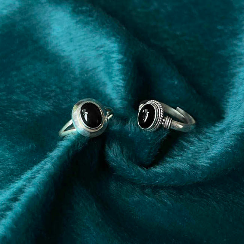 Nimara Ritual 925 Sterling Silver Handmade Black Onyx Fortune Adjustable Ring