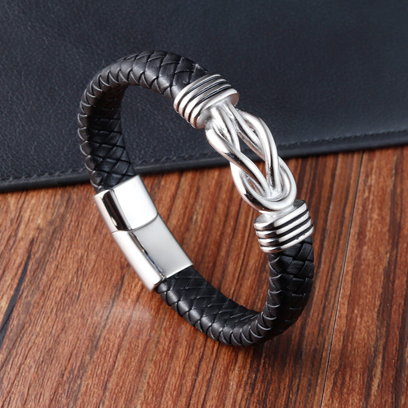 Nimara Ritual Endless Knot Pattern Titanium Steel Balance Leather Buckle Bracelet