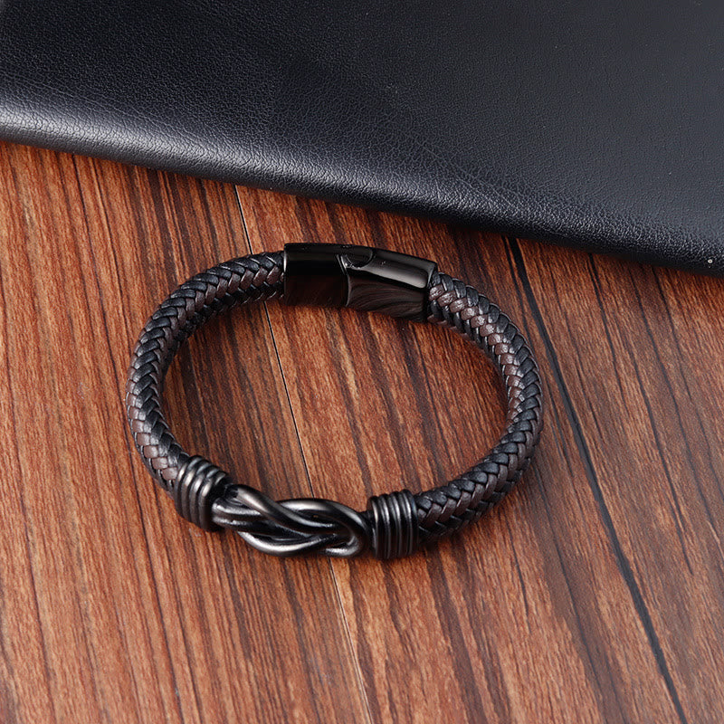 Nimara Ritual Endless Knot Pattern Titanium Steel Balance Leather Buckle Bracelet