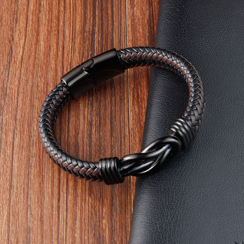 Nimara Ritual Endless Knot Pattern Titanium Steel Balance Leather Buckle Bracelet