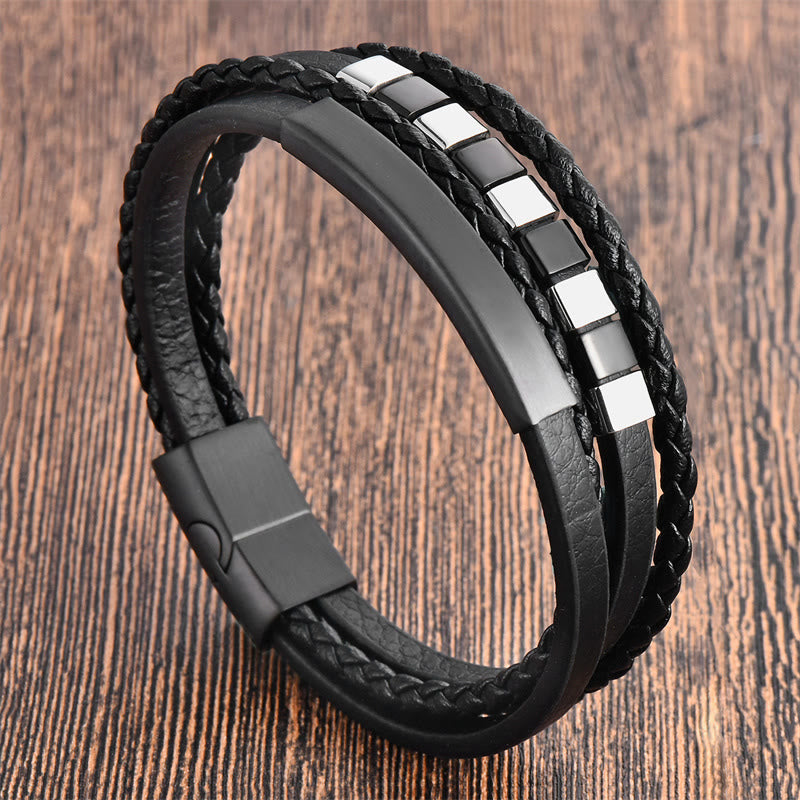 Nimara Ritual Square Titanium Steel Leather Multi-layer Buckle Calm Bracelet