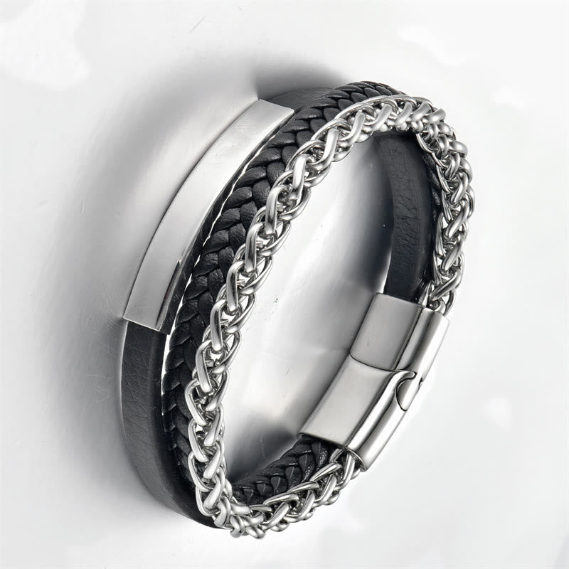Nimara Ritual Woven Pattern Titanium Steel Stimulation Multi-layer Leather Buckle Bracelet