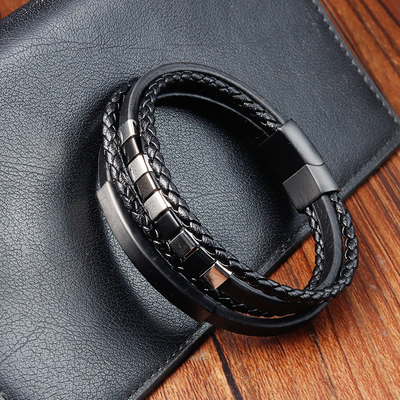 Nimara Ritual Square Titanium Steel Leather Multi-layer Buckle Calm Bracelet