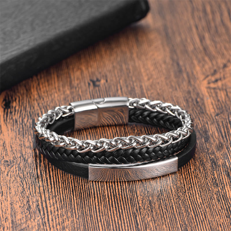 Nimara Ritual Woven Pattern Titanium Steel Stimulation Multi-layer Leather Buckle Bracelet