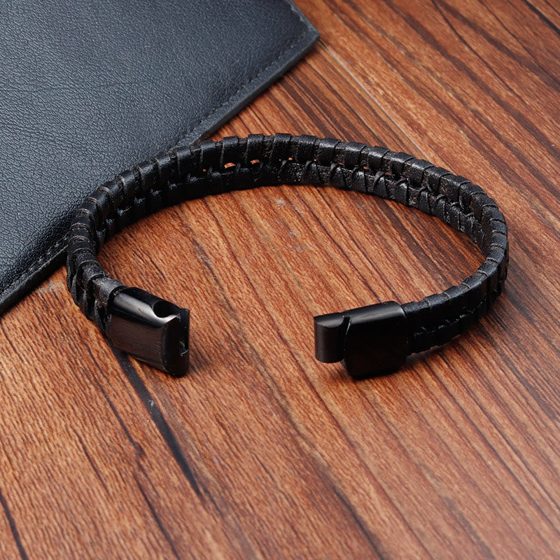 Nimara Ritual Simple Braided Pattern Titanium Steel Strengthen Multi-layer Leather Buckle Bracelet