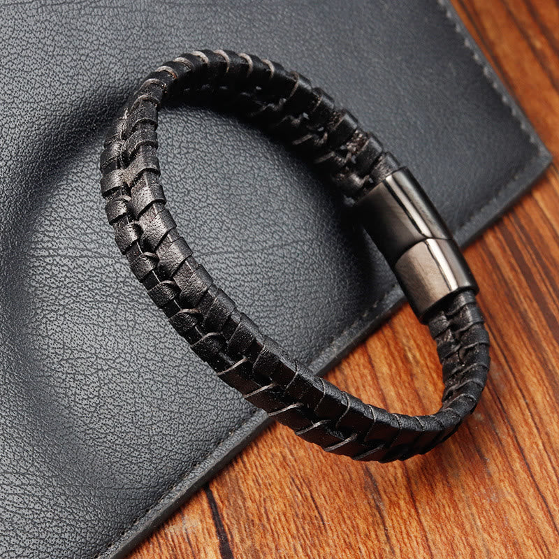 Nimara Ritual Simple Braided Pattern Titanium Steel Strengthen Multi-layer Leather Buckle Bracelet