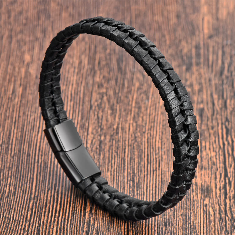 Nimara Ritual Simple Braided Pattern Titanium Steel Strengthen Multi-layer Leather Buckle Bracelet