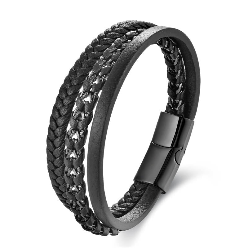Nimara Ritual Braided Design Titanium Steel Calm Multi-layer Leather Buckle Bracelet
