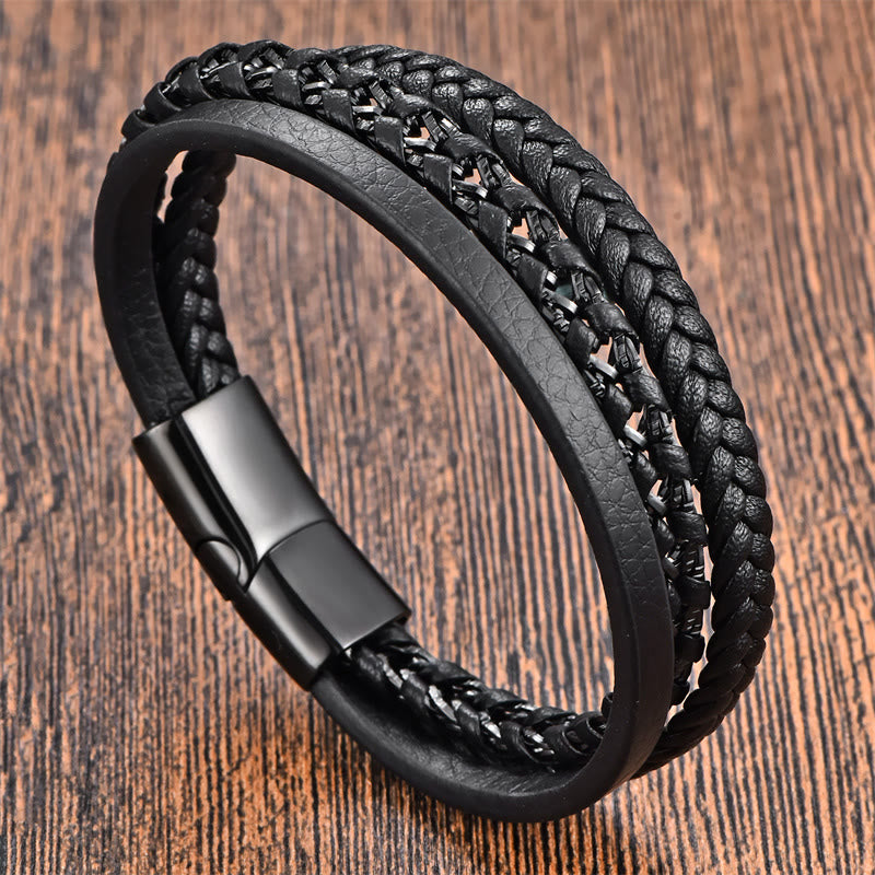 Nimara Ritual Braided Design Titanium Steel Calm Multi-layer Leather Buckle Bracelet