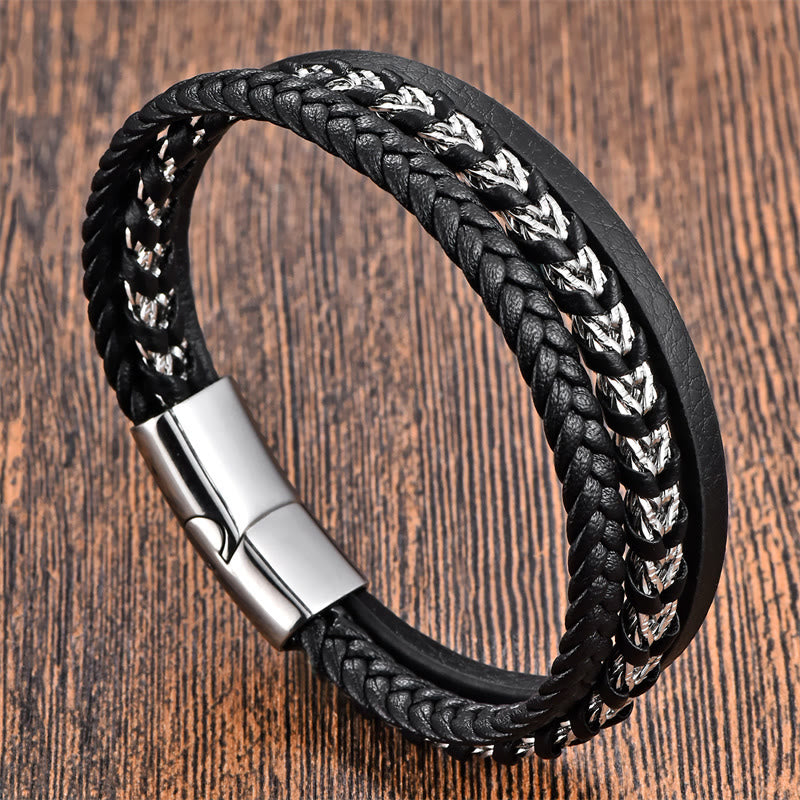 Nimara Ritual Braided Design Titanium Steel Calm Multi-layer Leather Buckle Bracelet