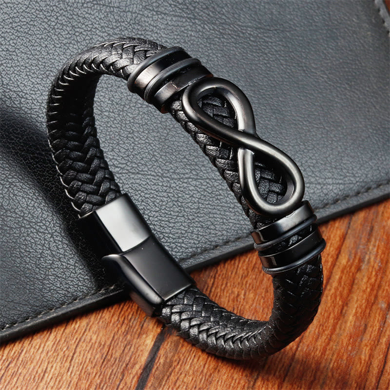 Nimara Ritual Endless Knot Design Titanium Steel Strengthen Braided Leather Buckle Bracelet