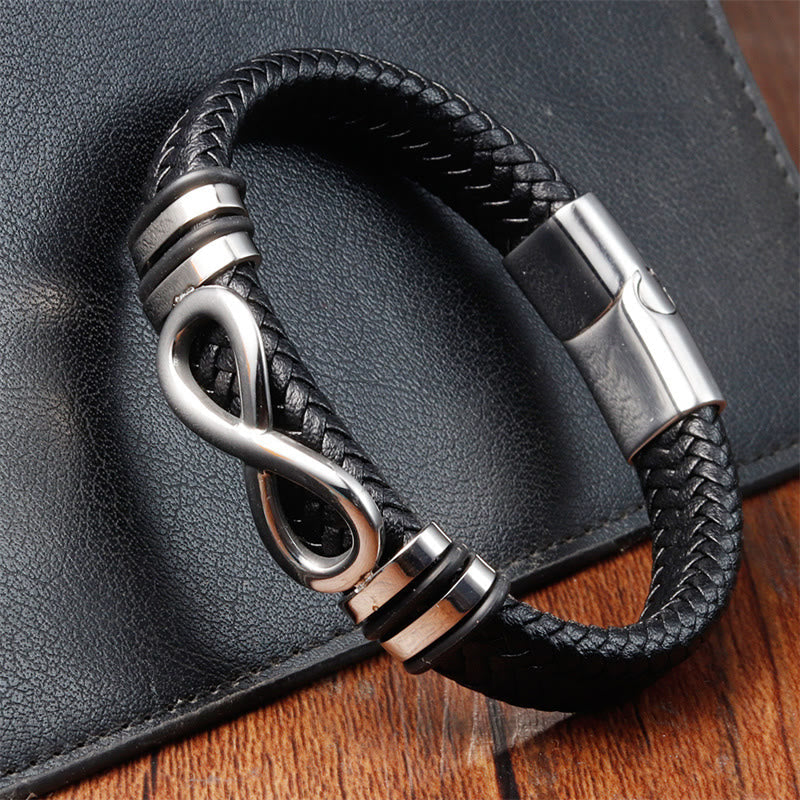 Nimara Ritual Endless Knot Design Titanium Steel Strengthen Braided Leather Buckle Bracelet