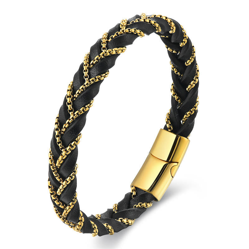 Nimara Ritual Simple Design Titanium Steel Calm Braided Leather Buckle Bracelet
