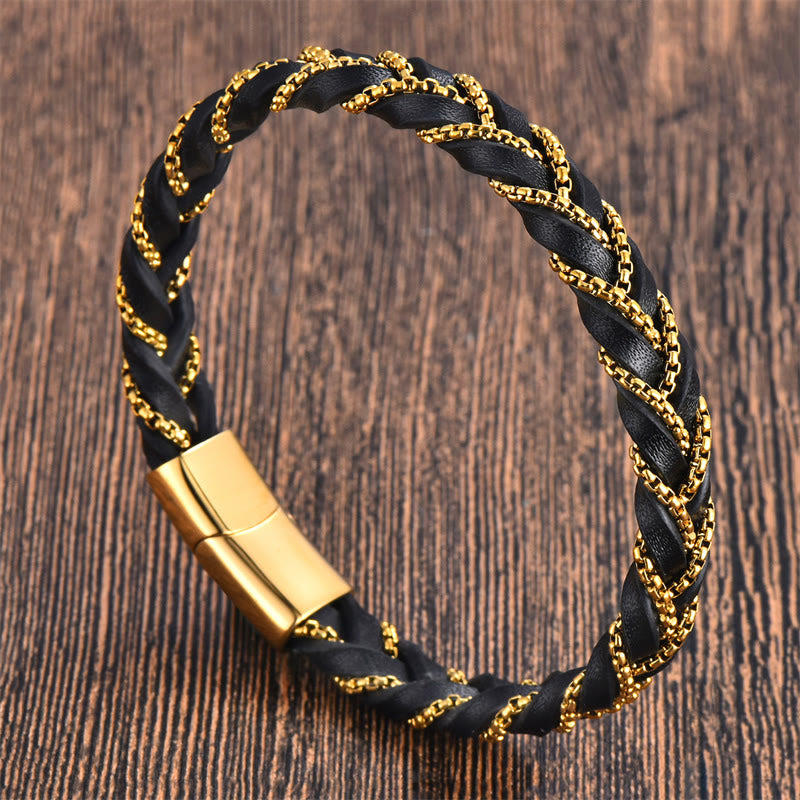 Nimara Ritual Simple Design Titanium Steel Calm Braided Leather Buckle Bracelet