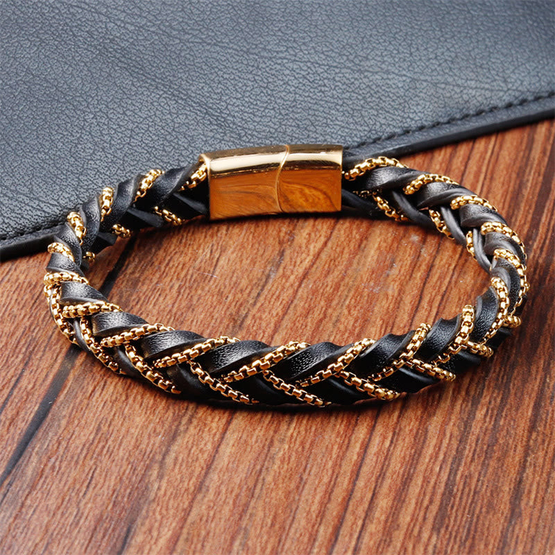 Nimara Ritual Simple Design Titanium Steel Calm Braided Leather Buckle Bracelet