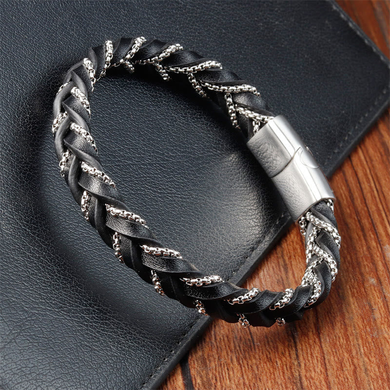 Nimara Ritual Simple Design Titanium Steel Calm Braided Leather Buckle Bracelet