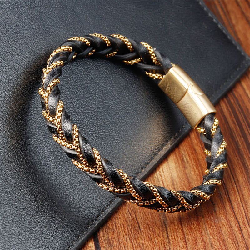 Nimara Ritual Simple Design Titanium Steel Calm Braided Leather Buckle Bracelet