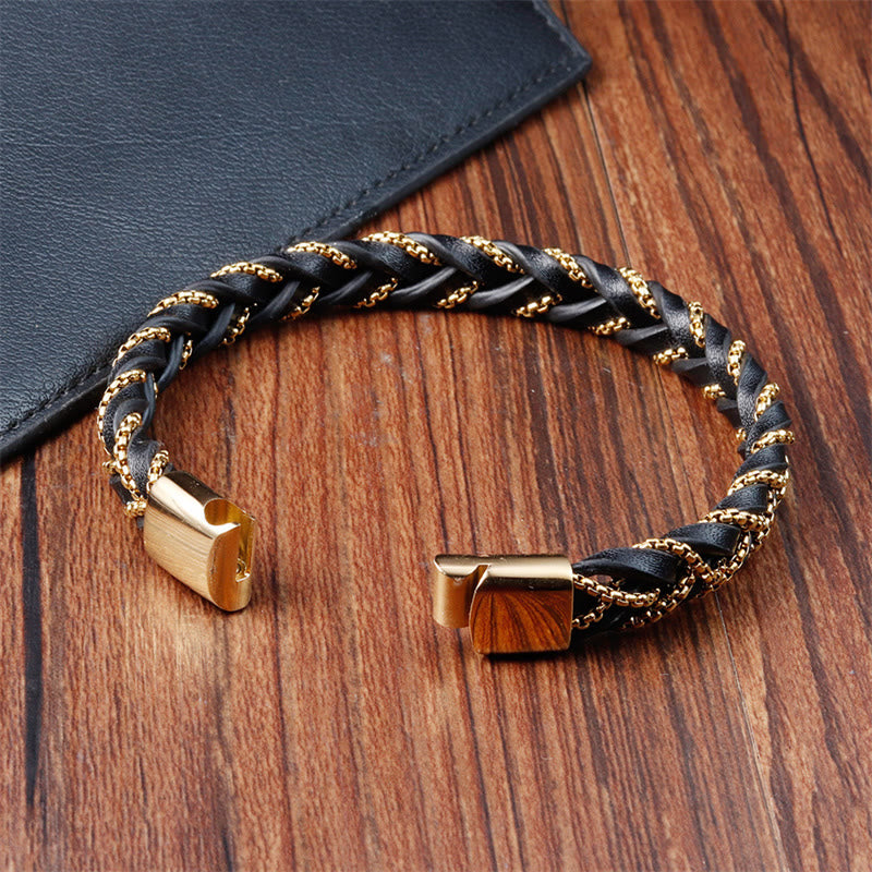 Nimara Ritual Simple Design Titanium Steel Calm Braided Leather Buckle Bracelet