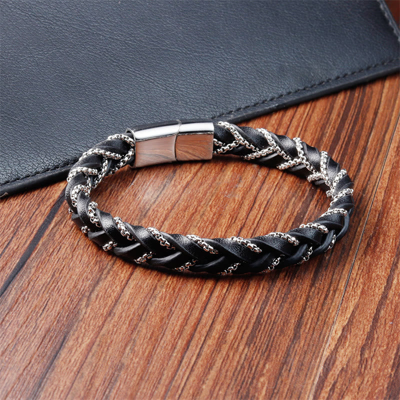 Nimara Ritual Simple Design Titanium Steel Calm Braided Leather Buckle Bracelet