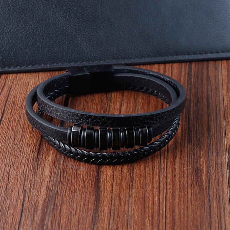 Nimara Ritual Simple Titanium Steel Braided Three-layer Leather Buckle Calm Bracelet