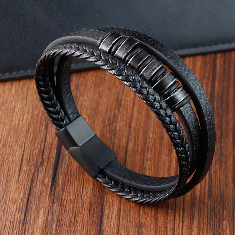 Nimara Ritual Simple Titanium Steel Braided Three-layer Leather Buckle Calm Bracelet