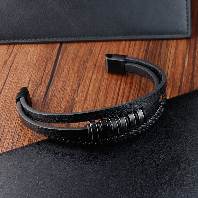 Nimara Ritual Simple Titanium Steel Braided Three-layer Leather Buckle Calm Bracelet