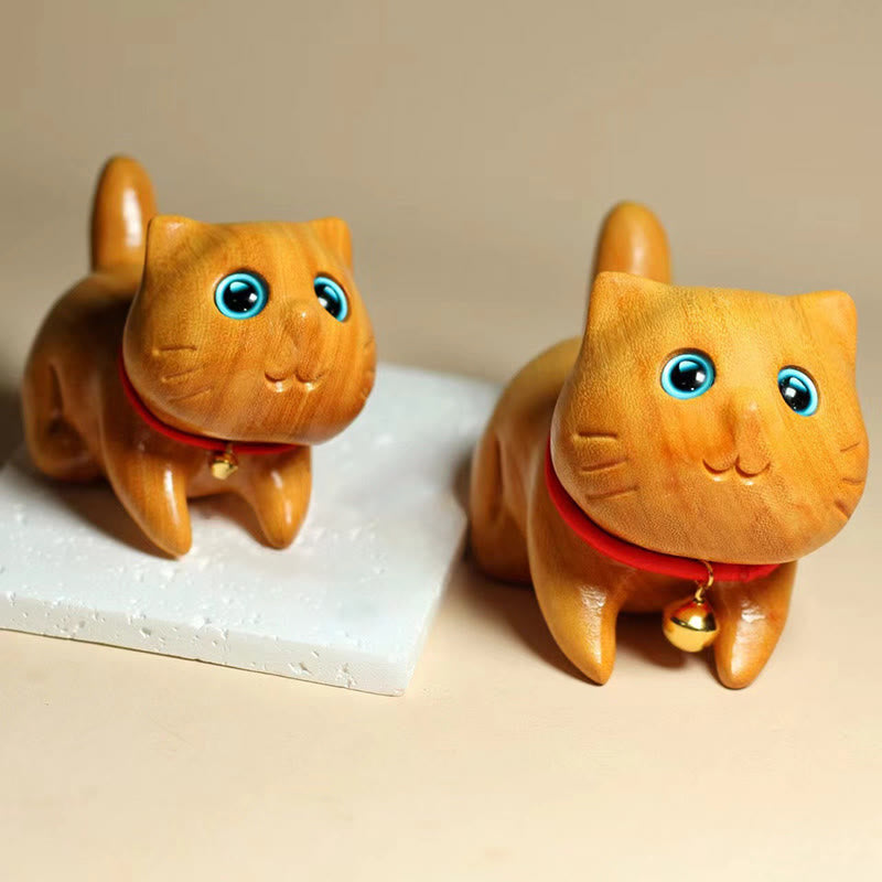 Nimara Ritual Mini Sandalwood Carved Lucky Confident Cat Healing Decoration